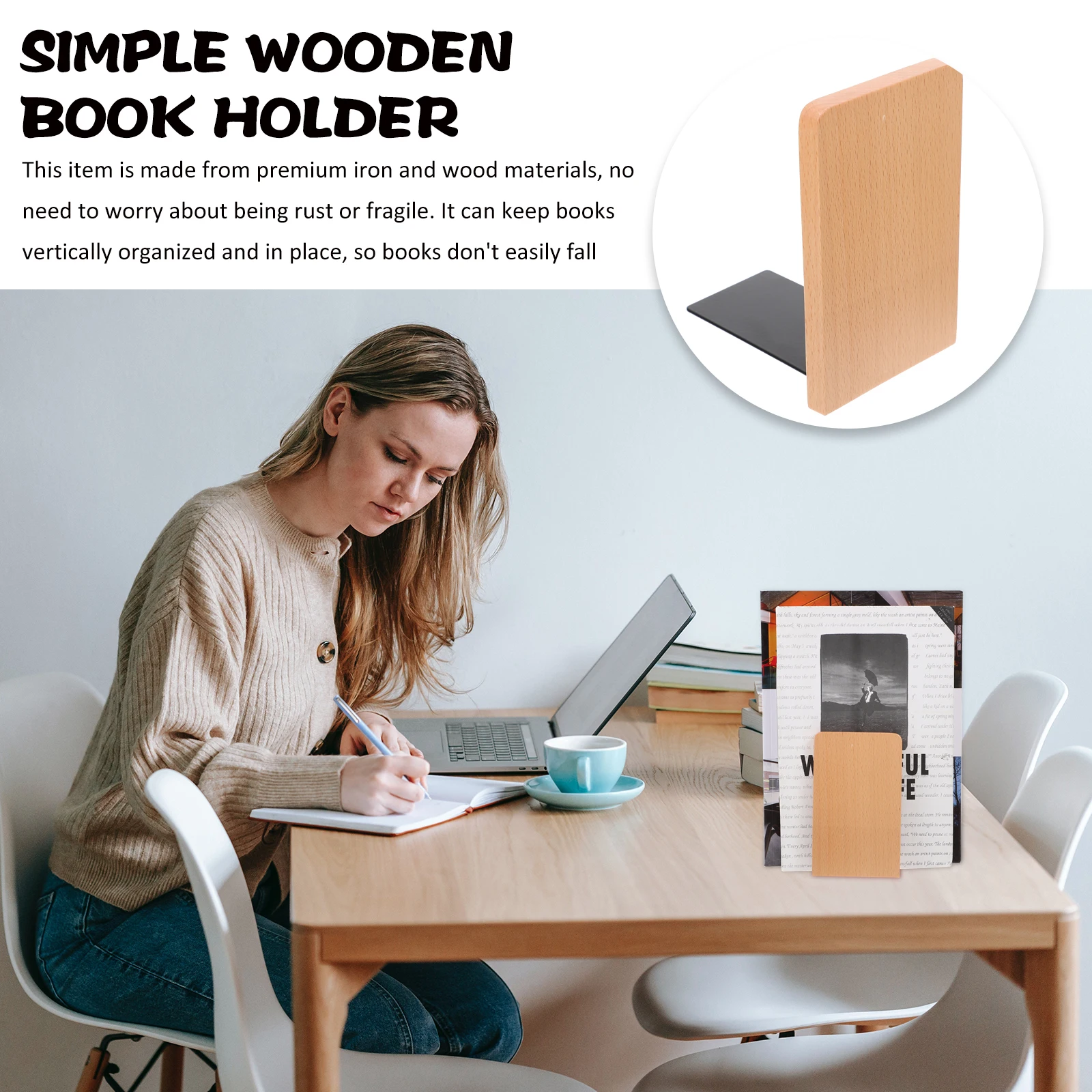 

Simple Wooden Bookend Strong Book Fixators for Living Room Study Tidy Desktop Books Wooden Bookend Wood Bookends