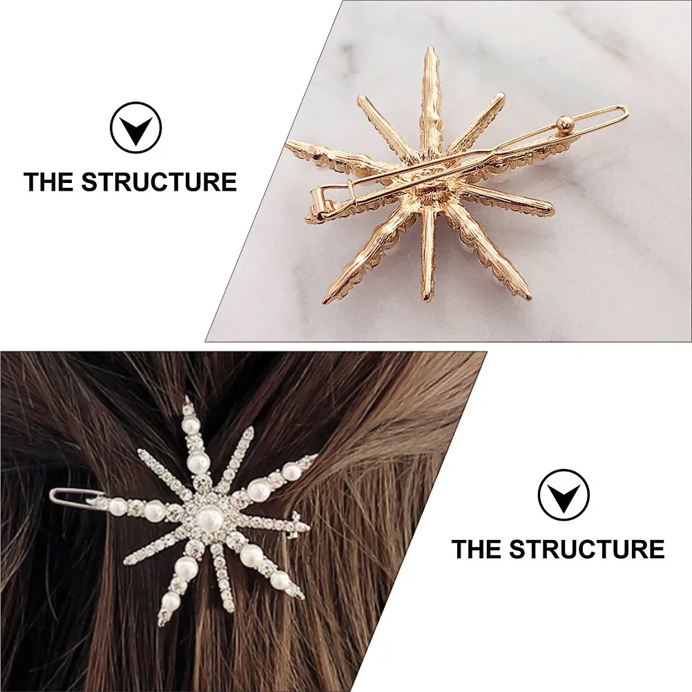 1Set Snowflake Hair Clips Pearl Rhinestone Hairpins Golden Silver Festival Concert Costume Hair Accessories Elegant Hairpins