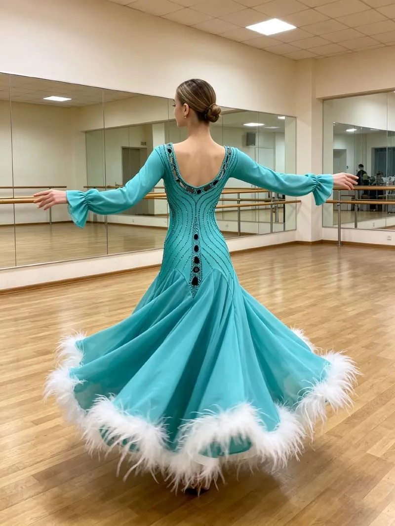Standard Ballroom Dance Dress Adult New Design Waltz Dancing Costume Women Advanced Feather Ballroom Competition Dance Dresses