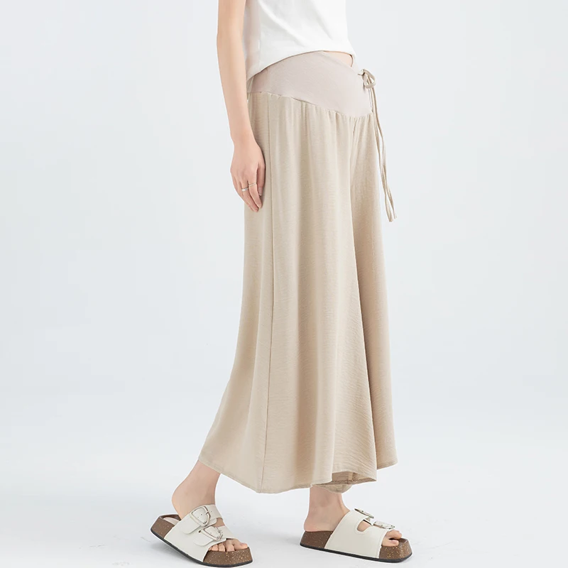 Women Wide Legs Pants Loose Japanese Style Plus Size Maternity Trousers for Summer Cross Low Waist Drawstring Waist Pregnant