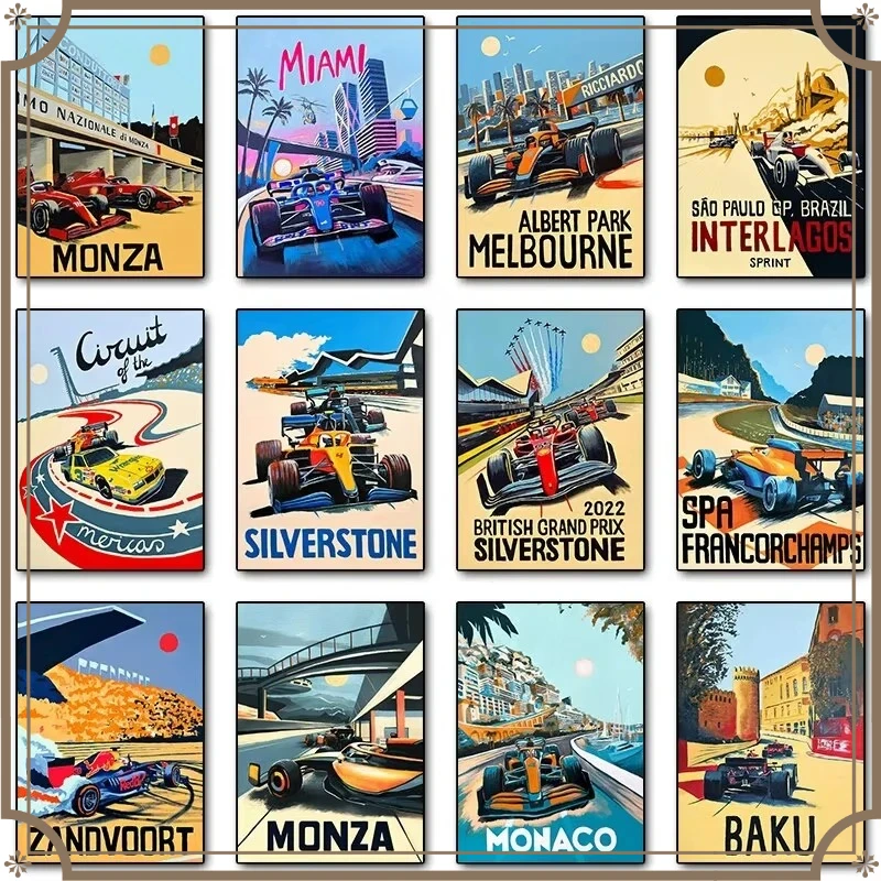 Vintage F Racing Car Canvas Wall Art Motorsport City Poster for Racer Room  Home  Print Racing Enthusiasts Dream Perf
