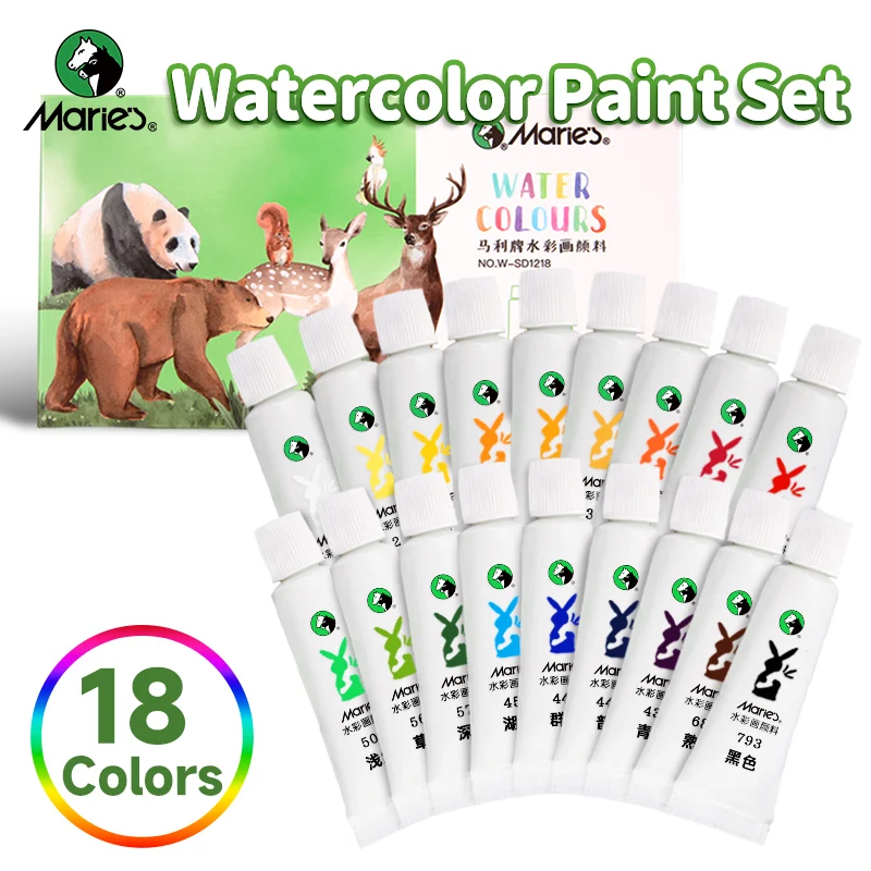 Marie's 18-Piece Watercolor Set,5ml Each,Excellent Transparency and Vibrant Lightfastness Paints for Adults,Painters,Hobbyists