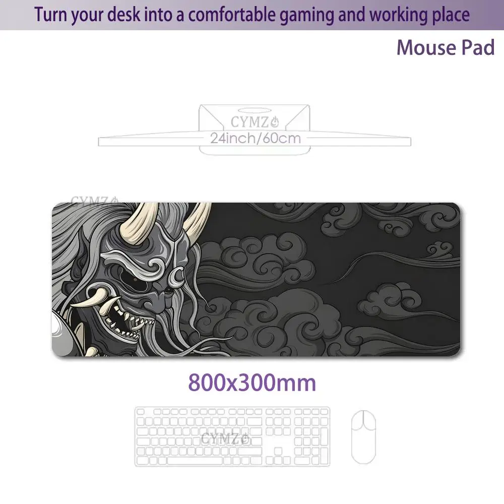 Japanisches Geister-Samurai-Gaming-Mauspad, Schreibtischunterlage, Gummi, rutschfest, langlebiges Schreibtischzubehör, Tastatur-Desktop-Pads, Mauspad-Teppich