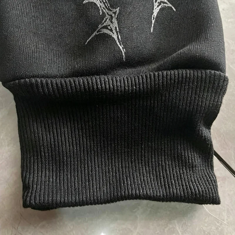 Herren Alt Gothic Zip-Up Hoodie Y2k High Street American Style Dunkler Dornen-Print Fleece-gefütterter Loser Biker Herbst-Winter-Sweatshirt – Detail 11
