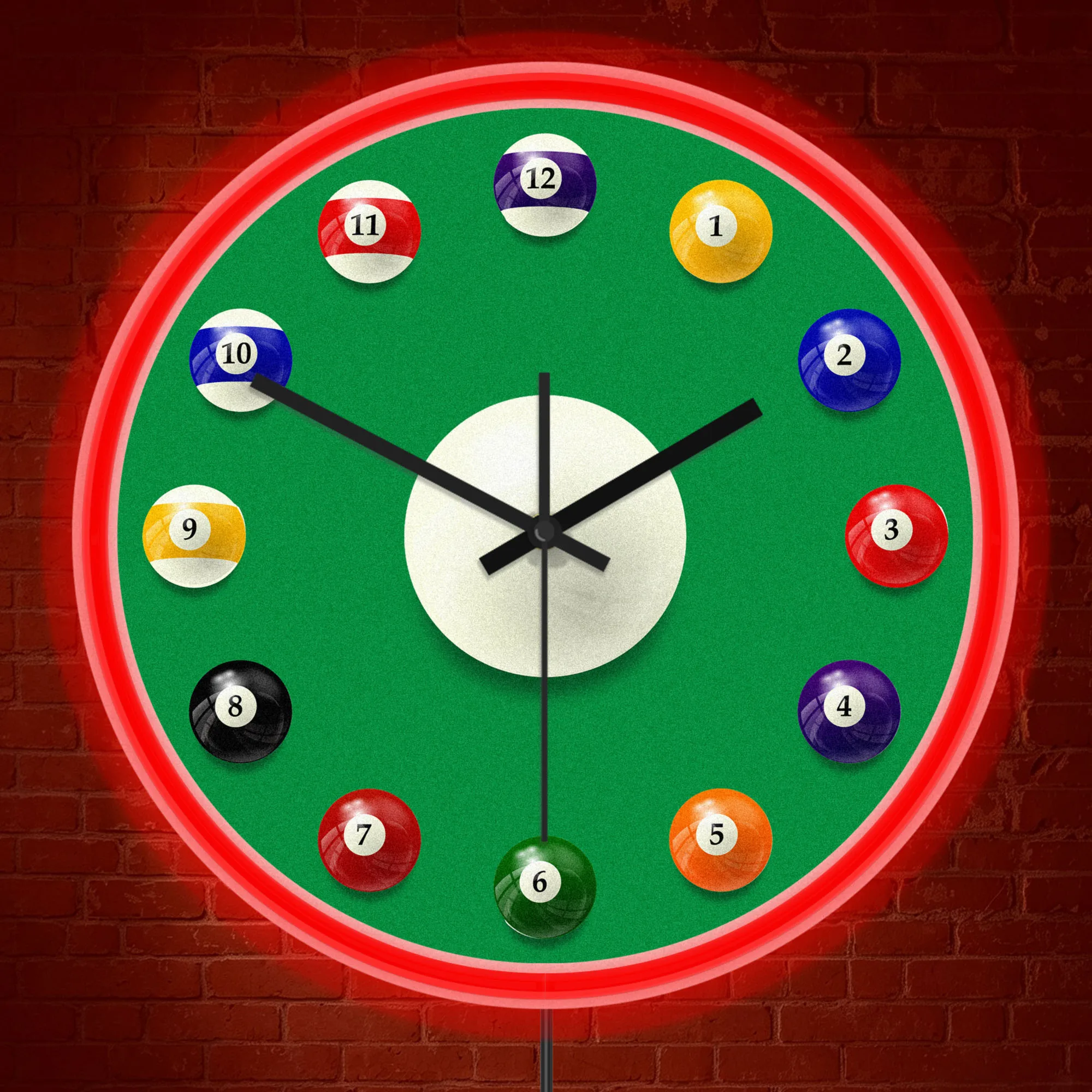 Green Pool Table Billiard Balls Neon Wall Clock for Man Cave Game Room Snooker Illuminated Sign LED Ambient Night Light Clock