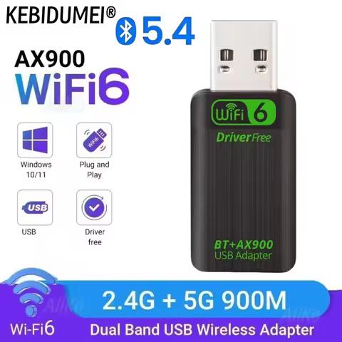 BT 5.4 AX900 WiFi 6 USB WiFi Adapter Wireless Network Card 2.4G/5GHz Dual Band Drive Free Stable Signal Adapter for PC Laptop