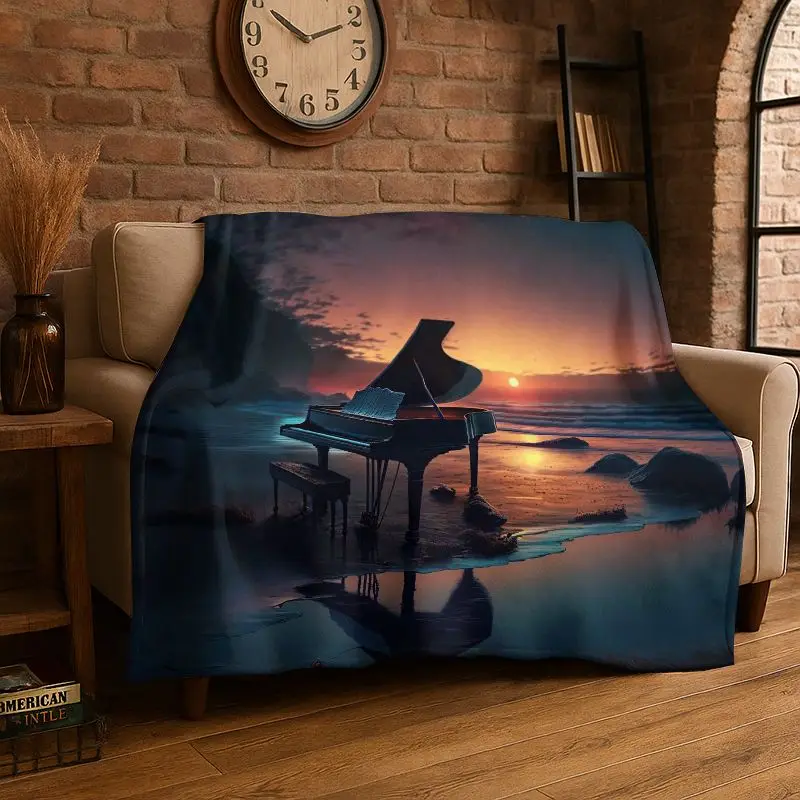 Rhythm Piano Art Musical Note Keys Flannel Blanket Soft Throw Blanket for Bedroom Living Room Bed Travel Camping Picnic Nap Gift