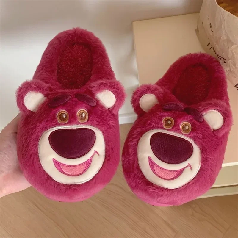 Lotso cotton slippers for men and women winter new cute kawaii Toy Story trendy couple home non-slip anime cartoon furry shoes