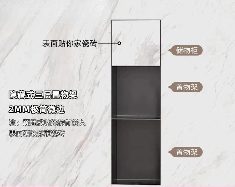 Corrosion Resistant Pre Embedded Wall Niche 304 Steel Hidden Bathroom Shelf Tile Ready Shower Caddy for Wet Zone Soap Dispenser