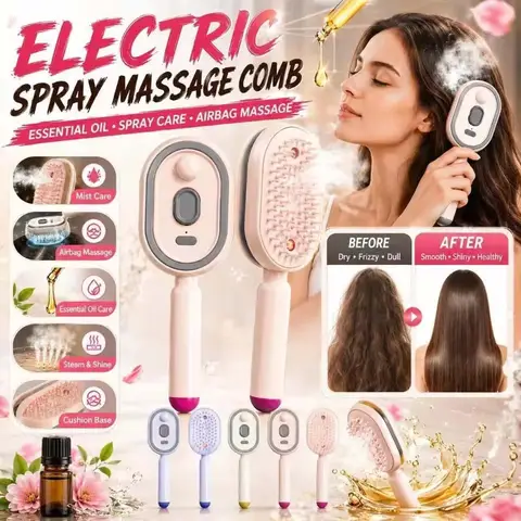 2026 Electric Steaming Hair Straightener Brush Electric Spray Air Cushion Massage Hair Brush Rechargeable Detangling Steam Brush