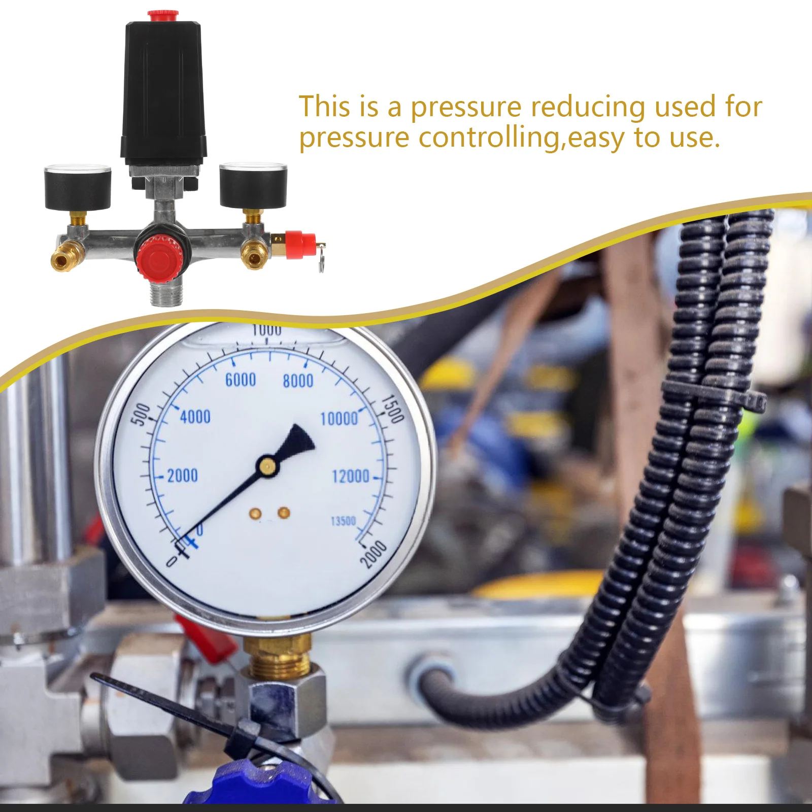 

1pc Single-Hole Pressure Reducing Valve With Barometer Durable Safety Relief Valve Adjustable Pressure Control For Industrial