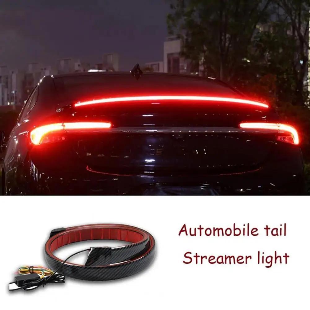 

130CM Multi-mode Car Brake Light Carbon Fiber Led Achterspoiler Licht Voor Kofferbak Rijden Lamp Remlicht Strip 12V Waarschuwing