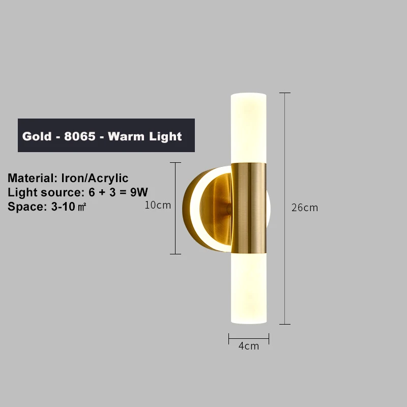 Wirring  Modern LED Wall Light Minimalist  Wall Lamp for Aisle Stair Bedroom Bedside Balcony Indoor Gold Two End Light Source