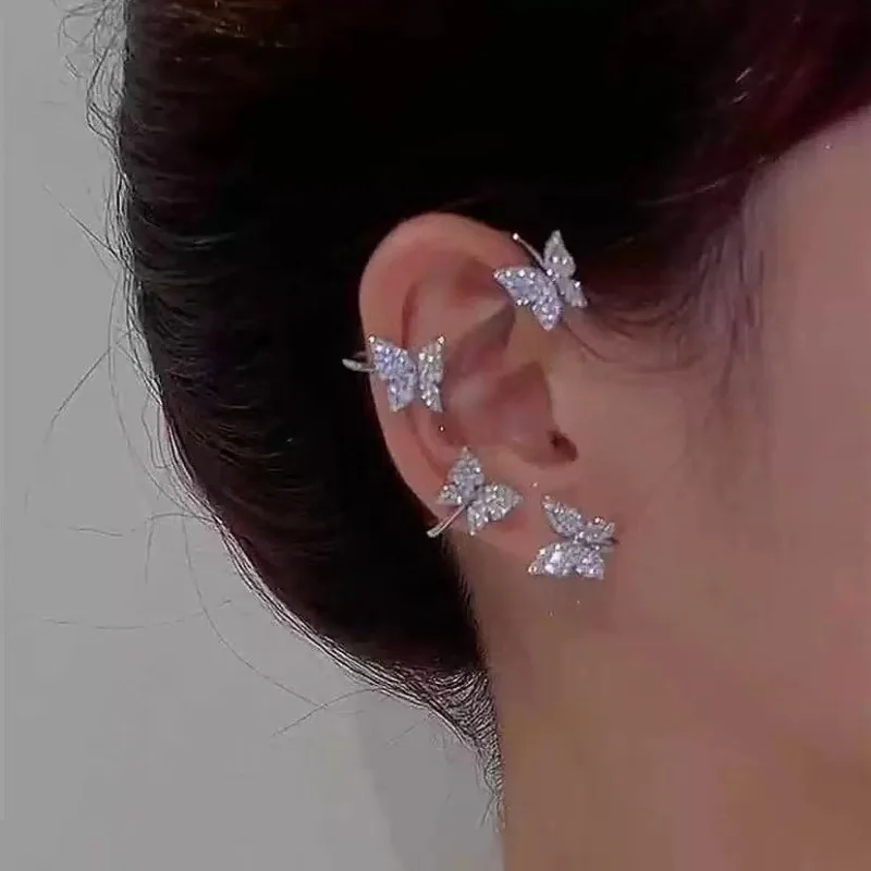Cross Border Hot Sale Diamond Butterfly Ear Cuff for Women, Trendy Hoop Earrings Style, Daily Party Evening Gift Wedding Cute