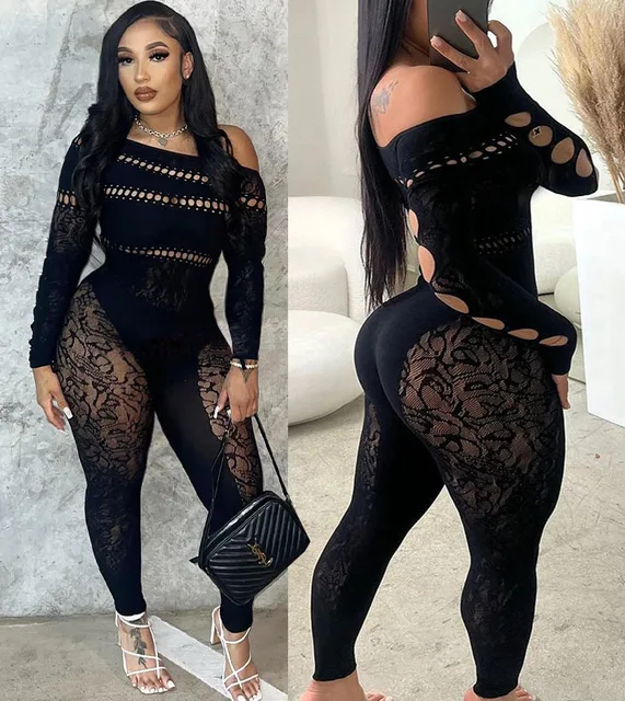 wydrążone seksowne krzywe impreza w klubie nocnym przezroczysta super elastyczna siateczka kombinezon body romper ropa de mujer romper kombinezon