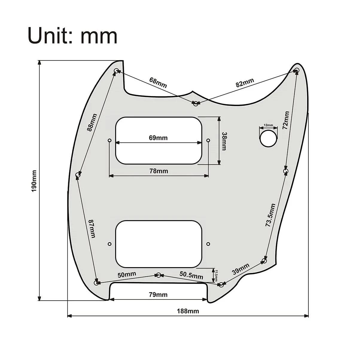 Black 9 Holes Round Corner HH Guitar Pickguard 2 Humbuckers for Squier Bullet Series Mustang Electric Guitar Guitar Accessories