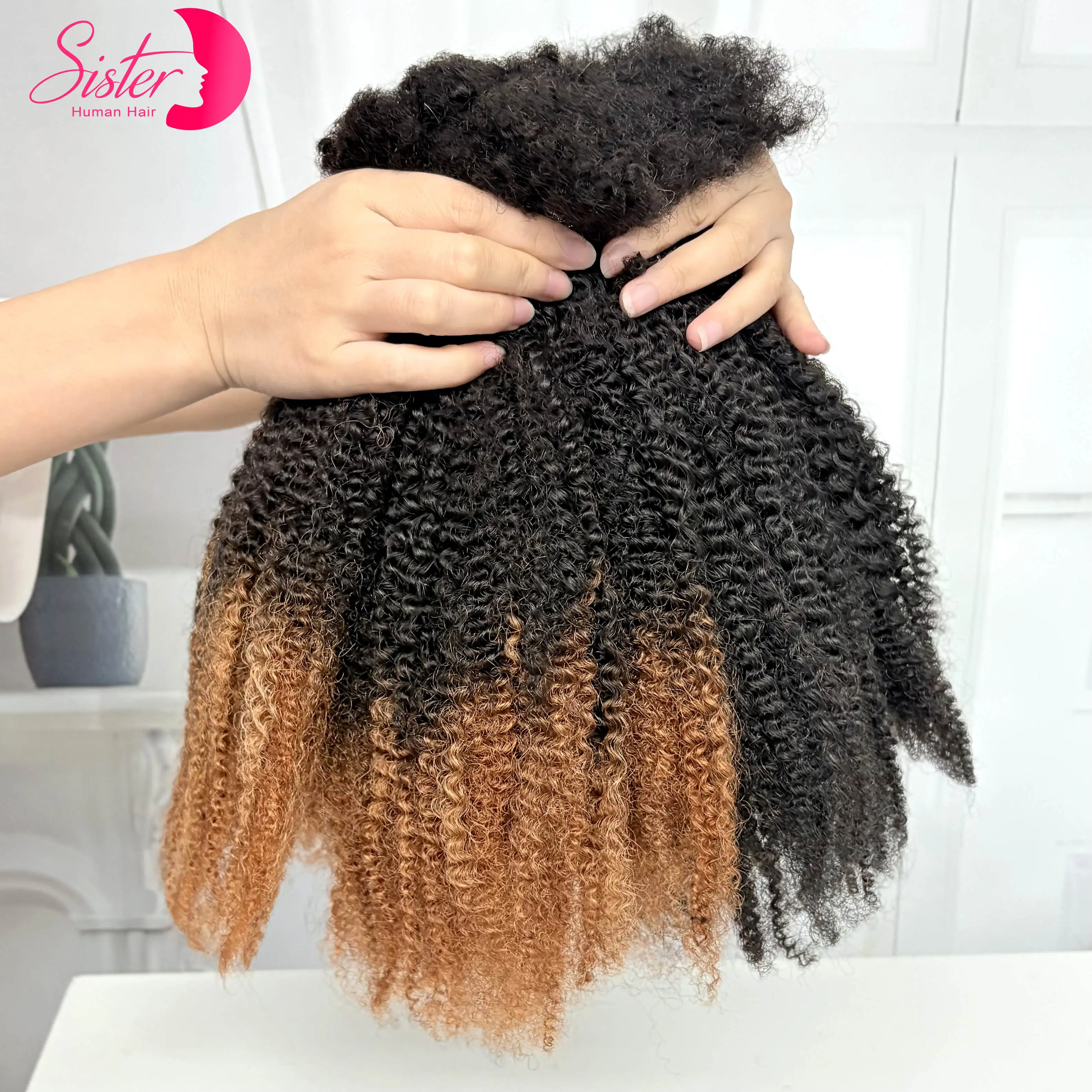 

16 дюймов, 30 г/пучок, Ombre, афро-кудрявые вьющиеся человеческие волосы, объемное наращивание, без утка для перманентных микролоконов/закруток/обустройств/ремонтных локонов