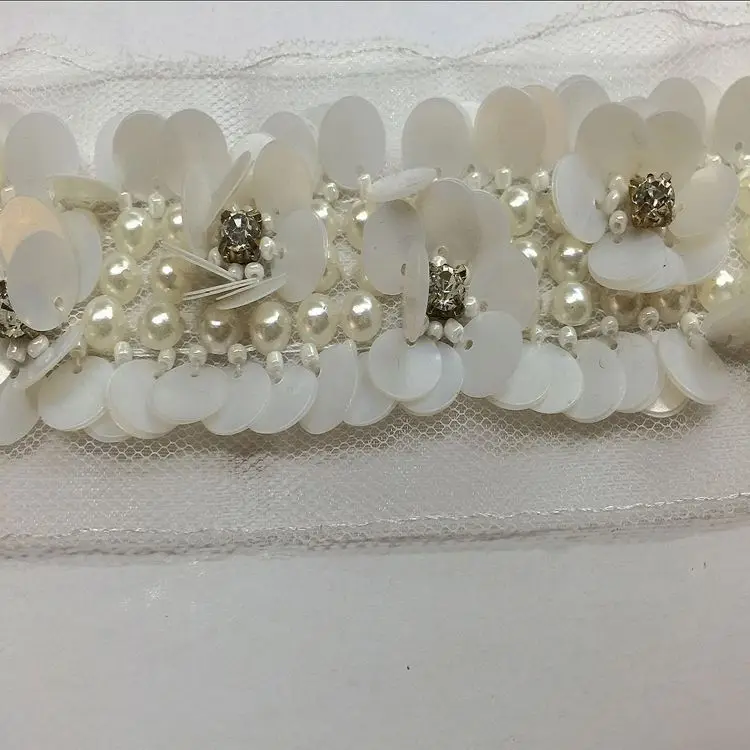 3D Mesh Fabric Handmade Beaded Sequin Lace Trim Heavy Duty Beaded Lace Trim Clothing DIY Accessories