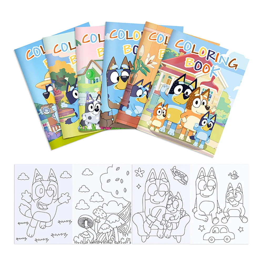 6-12-24 pçs bluey livro para colorir dos desenhos animados cenas de personagens animados diy cor