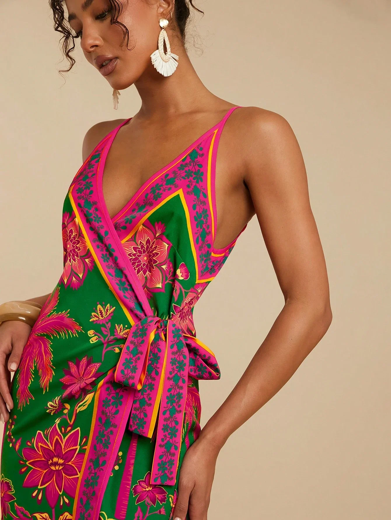 

Пляжное платье для женщин с цветочным принтом и завязками сбоку в стиле бохо