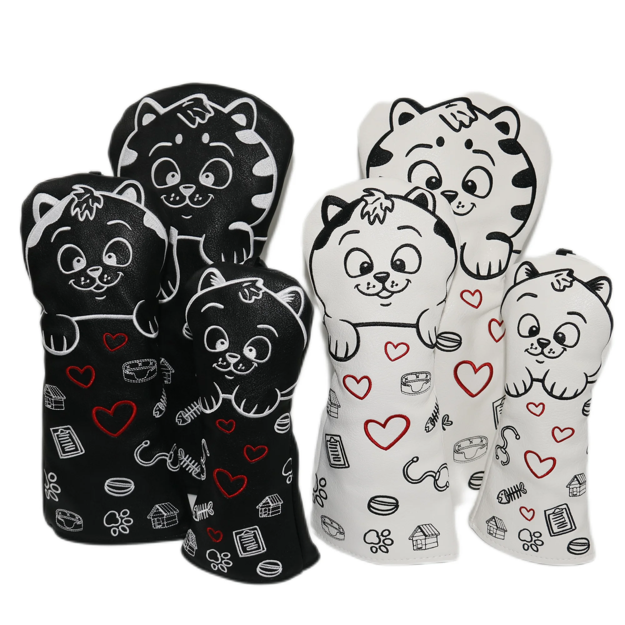 Heart Shaped Kitten Pattern Head Cover Driver Fairway Wood Head Covers, Hybrid Putter