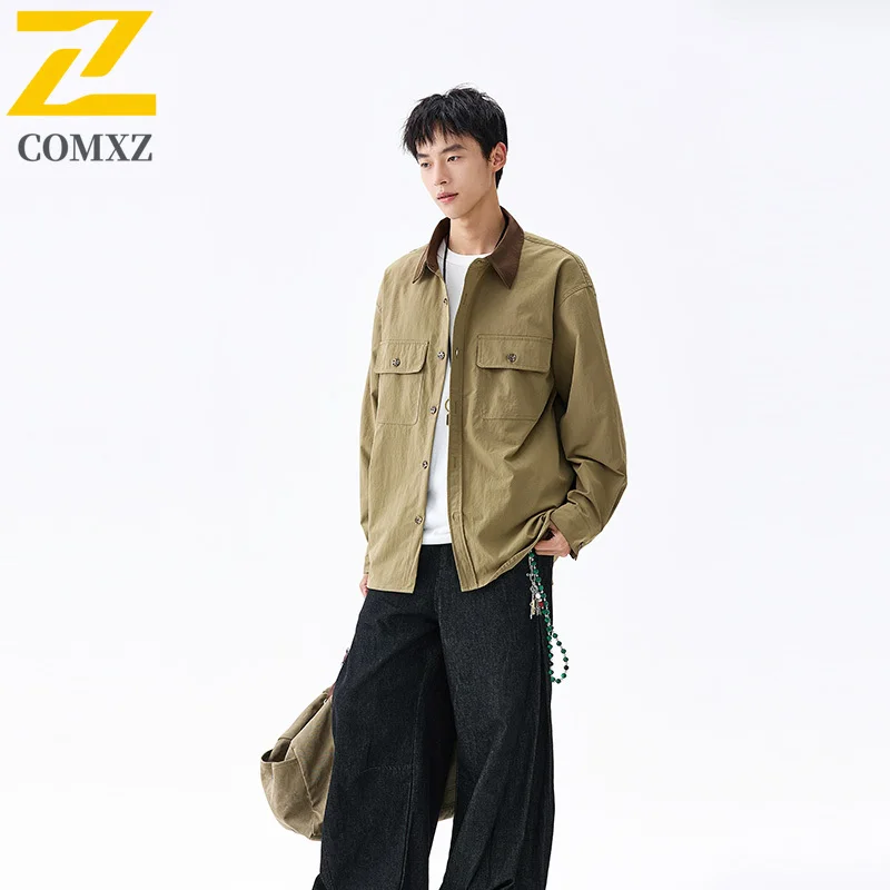 

Men’s Shirt 2025 Fall Long Sleeve Shirt Jacket Big Pocket Trendy Casual Overshirt Streetwear Fashion Overlapping Workwear Urban