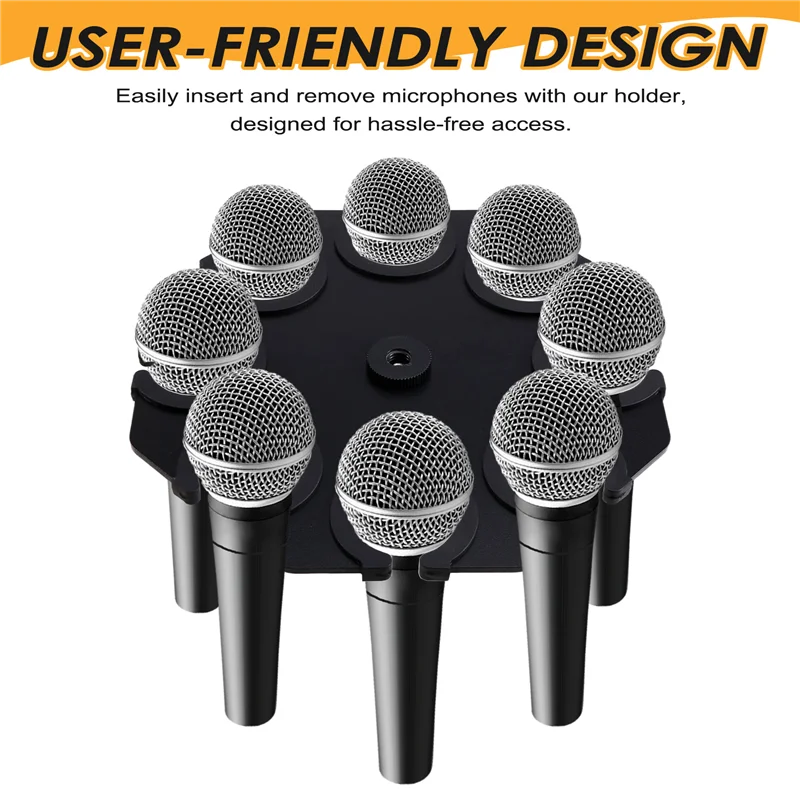 

Multi Mic Holder For Wired And Wireless Mics, Organizes Up To 8 Mics, Blackabht