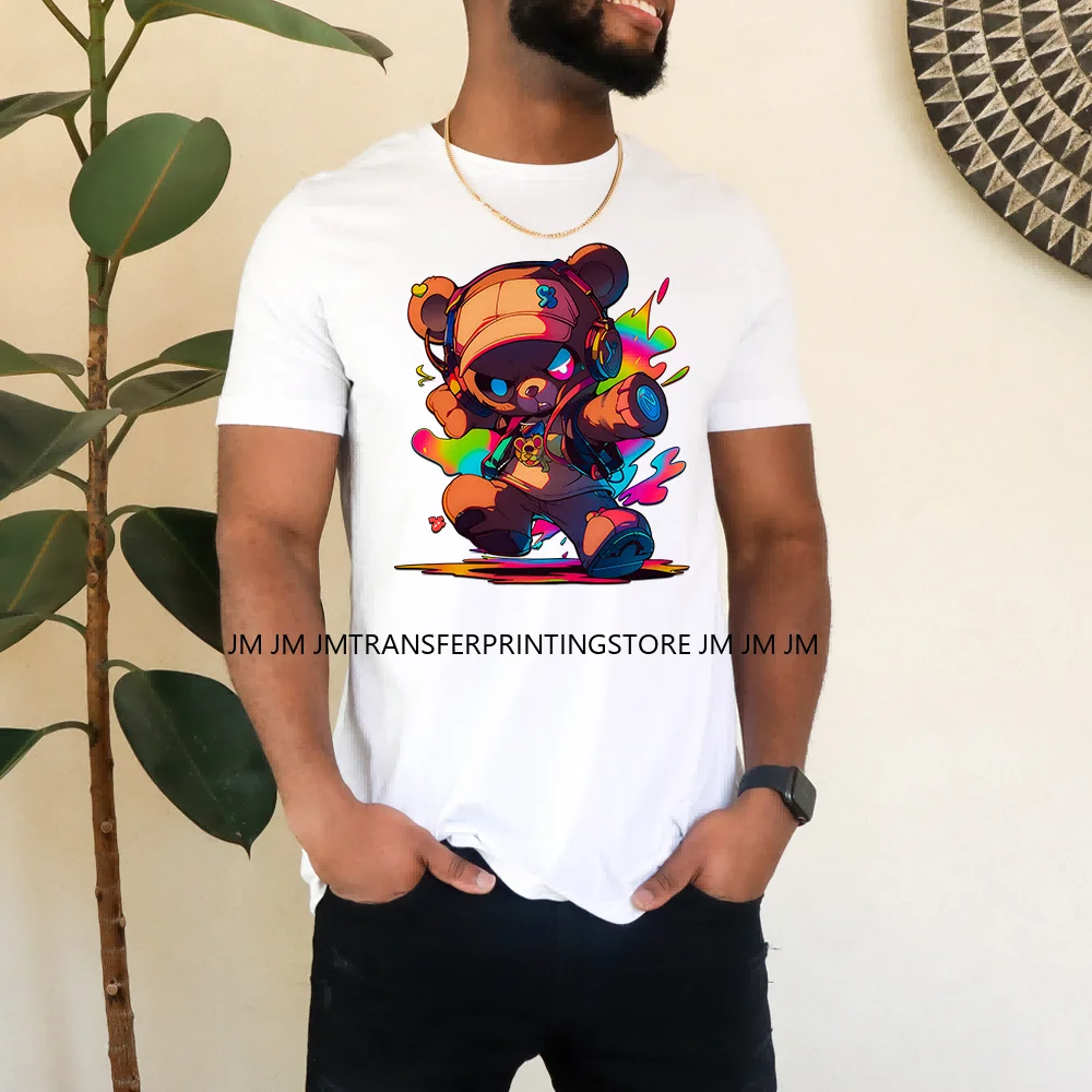 Graffiti بها بنفسك الكتابة على الجدران الشارع نمط الكرتون الحيوان النمر الباندا الدب الشارات الحديد على DTF نقل ملصقات جاهزة للضغط للملابس