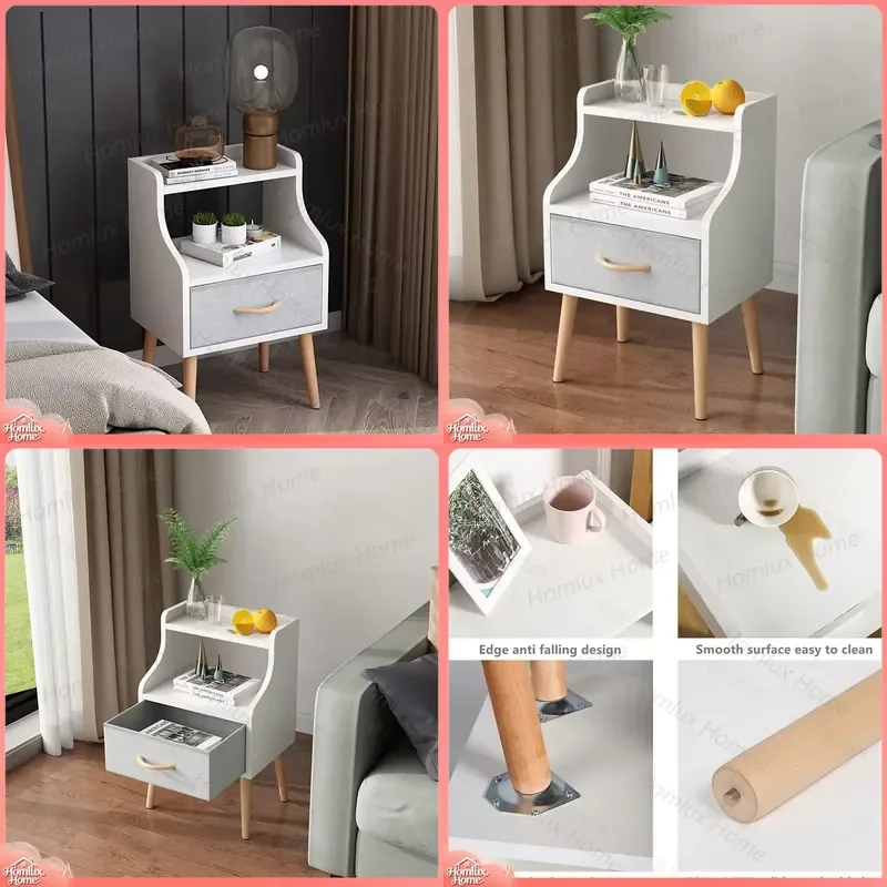 Modern Wooden Bedside Table Smart Nightstand with USB Charging Port Luxury White Small Bedroom Side Table for Bedroom Living