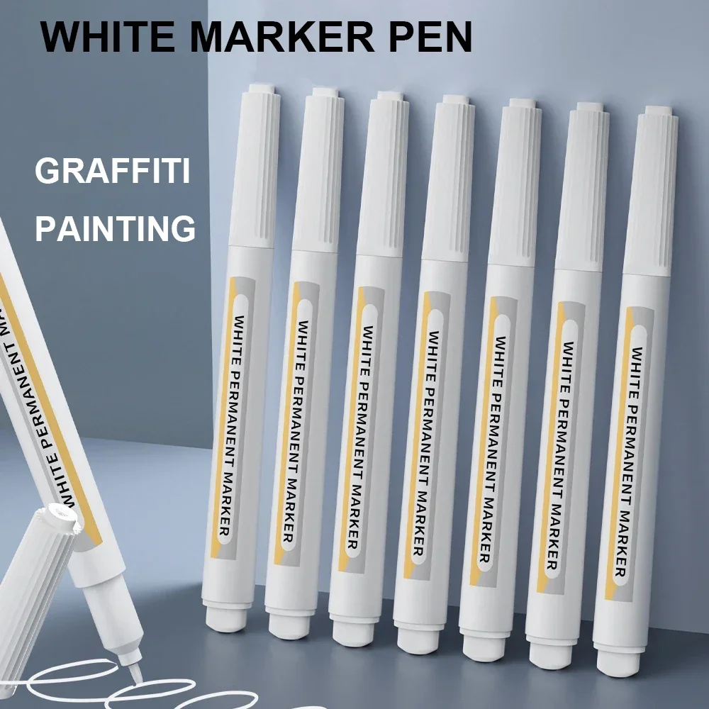 

3/5/10 White Fine-Tip Markers - Non-Fading, Waterproof, Quick-Drying - For Industrial Marking, Graffiti & Office Use.