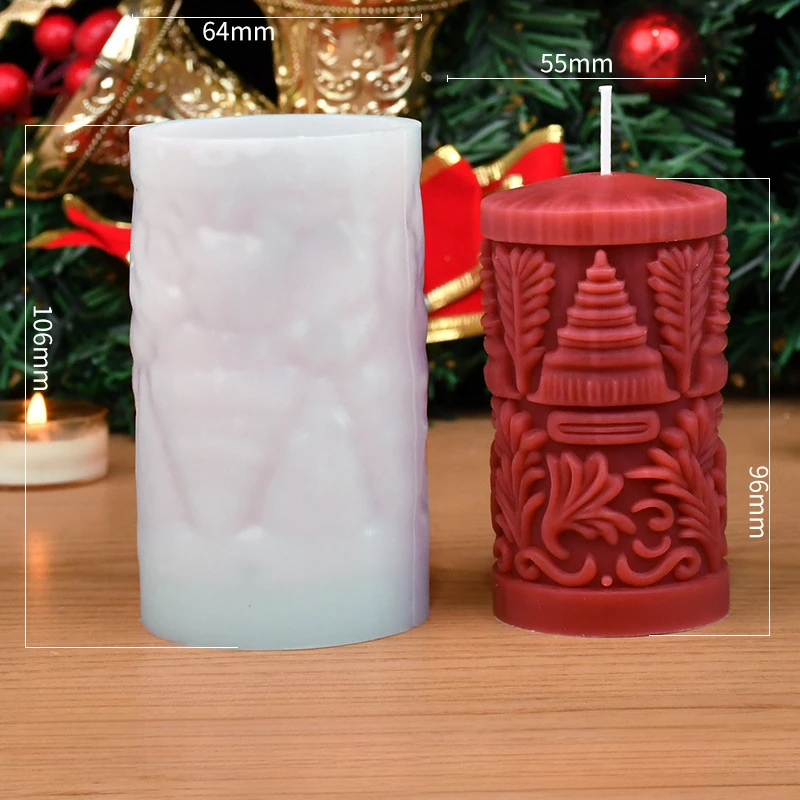 Christmas Candle Silicone Mold Cylindrical Relief Candle Mold Kit Making Handmade Plaster Resin Holiday Gifts