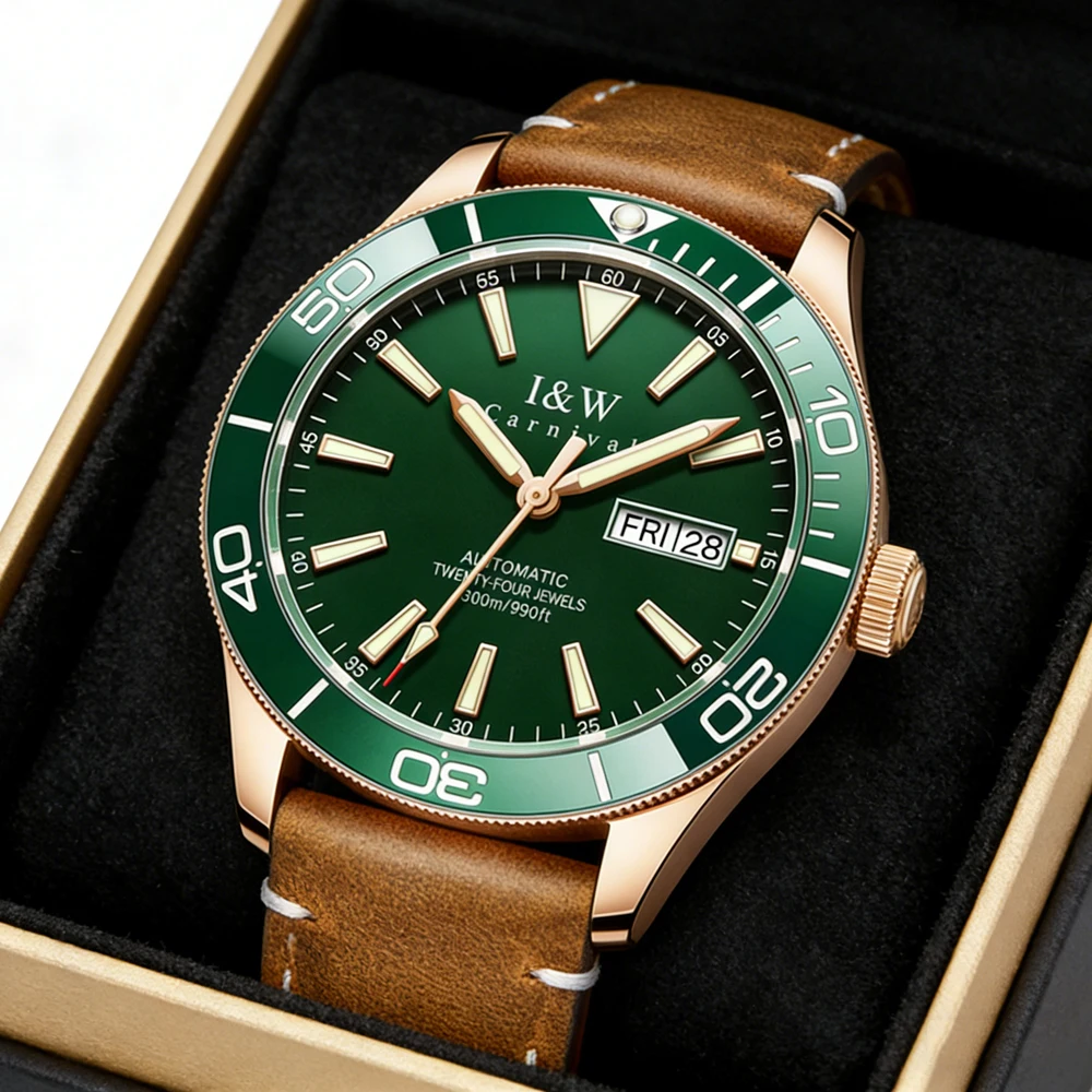 Carnival Brand Luxury High-End Imported Movement Mechanical Watch Men Sapphire Luminous 100M Dive Sports Automatic Watches Mens