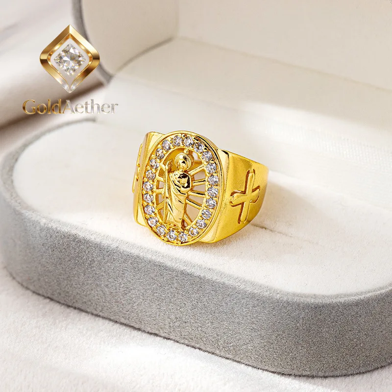 

Кольцо GoldAether Luxury 24K 9999 из чистого золота 9999 пробы с изображением Девы Марии для женщин
