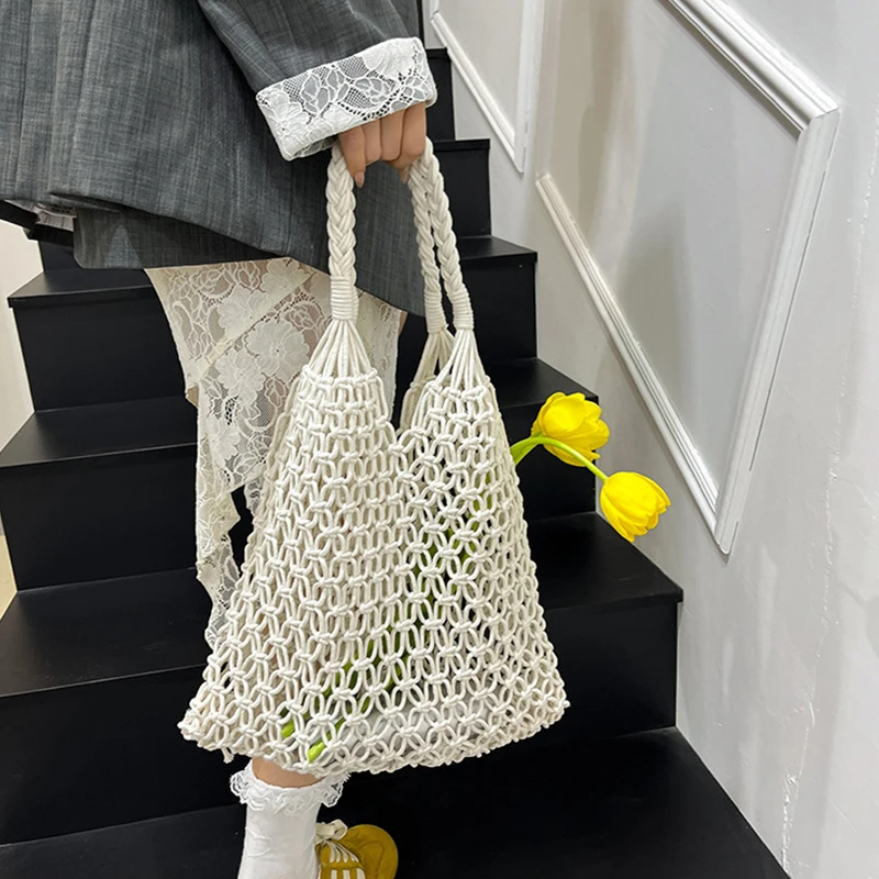 

Hand-Woven Underarm Bags For Woman Hollow Handbag Female Shoulder Bags Large Capacity Handbag Travel Beach Tote Bag