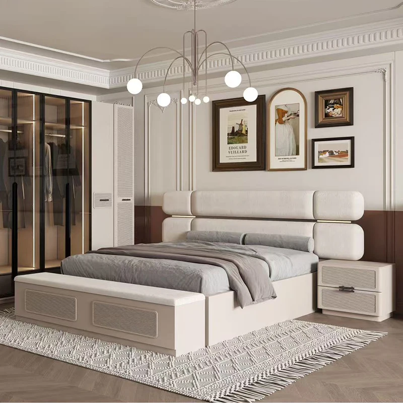 

&European Style Wooden Bed Modern Minimalist Storage Design Large Home Furniture Comfortable Luxury Bedroom Furniture Set
