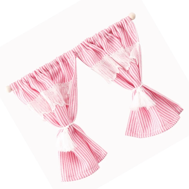

1/12 Miniature Living Room Striped Window Curtain Dollhouses Model Project Decors 15UB