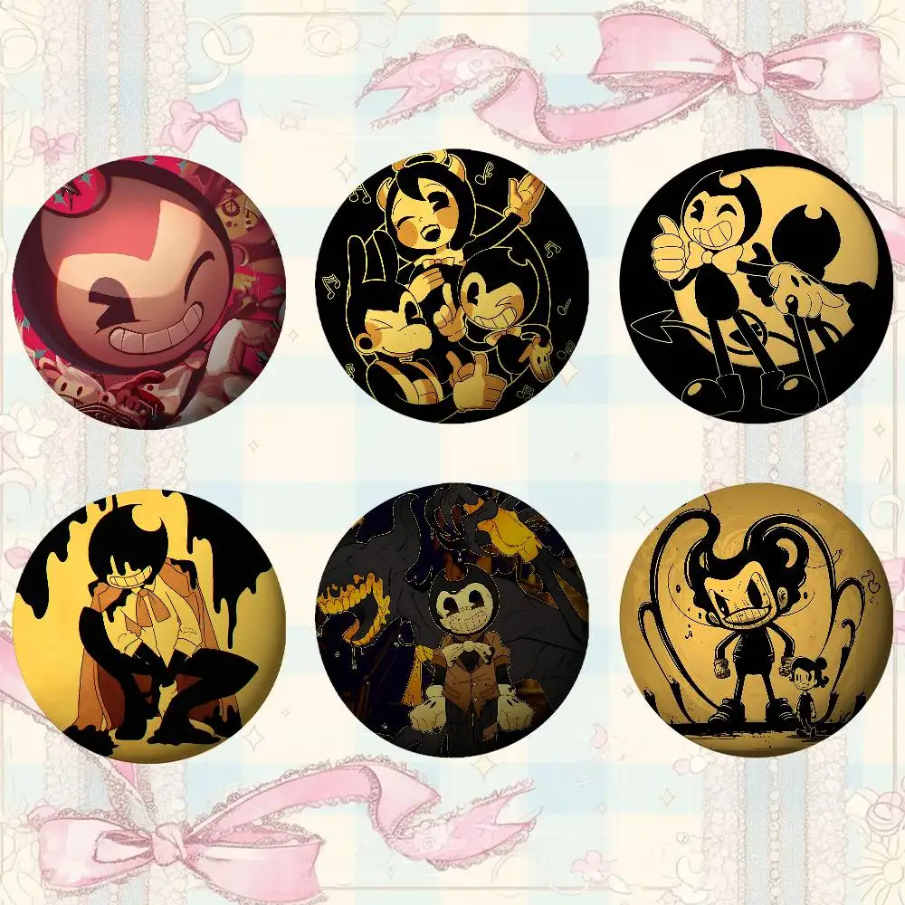 Broches de juego B-Bendy y la tinta M-Machine, alfileres de adorno elegantes, insignia redonda exquisita, accesorios para bolso, regalos de joyería