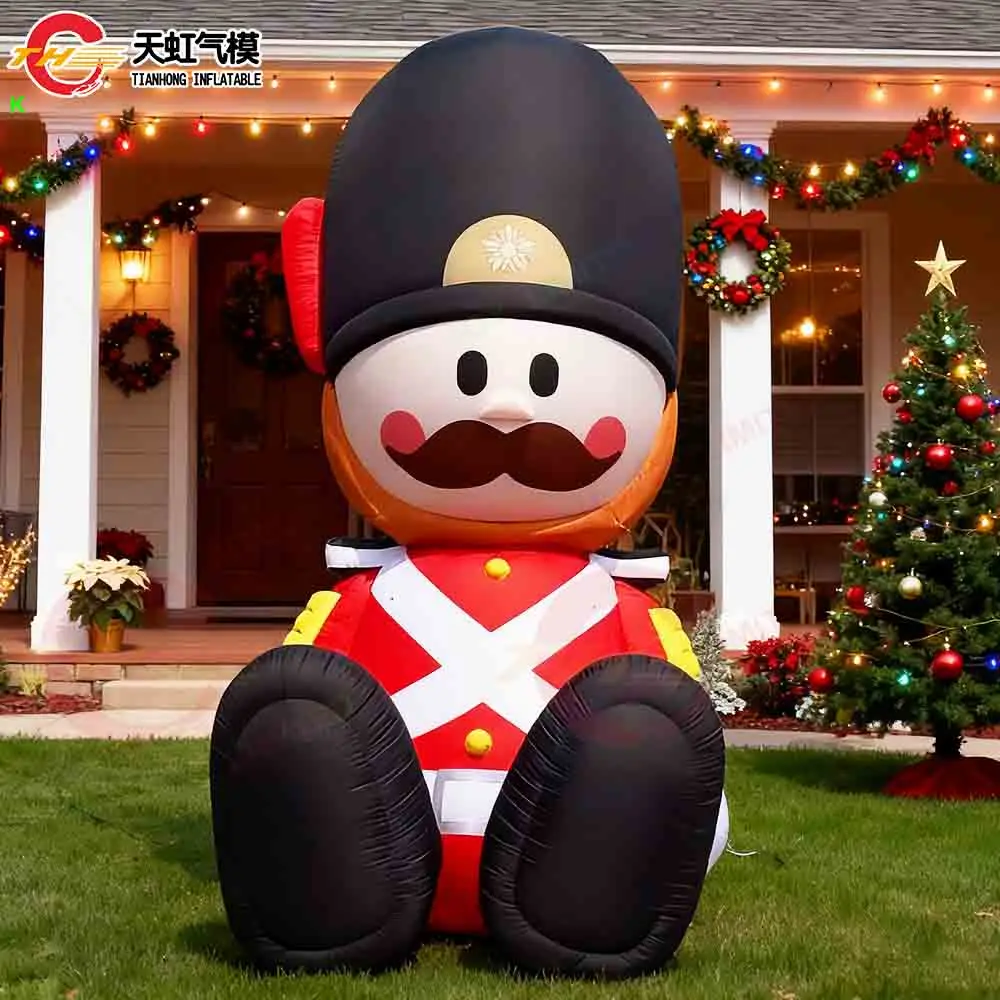 Transporte aéreo rápido soldado inflável dos desenhos animados tema do reino unido modelo de decoração inflável de natal com ventilador