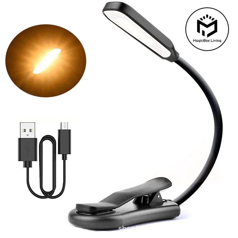 

Rechargeable Book Light 7 LED Reading Light with 3-Level Warm Cool White Daylight Flexible Easy Clip Night Reading Lamp in Bed