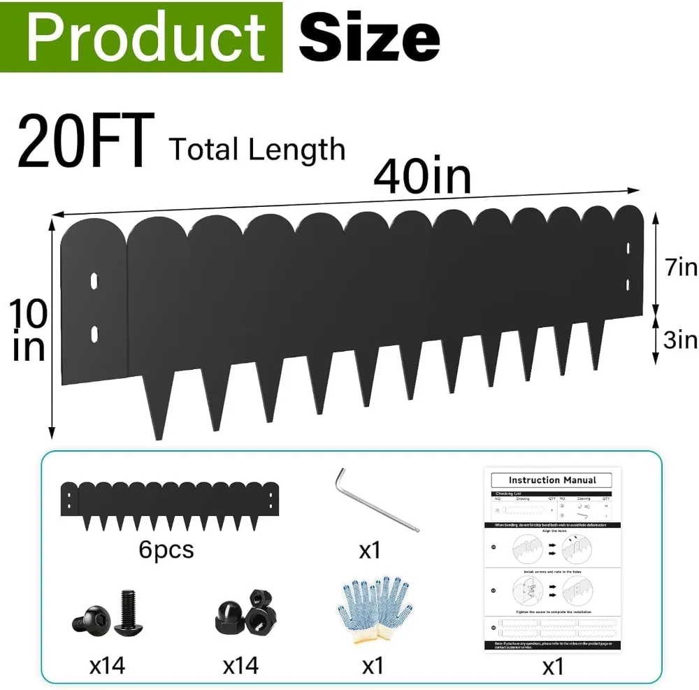 

10 Inch Black Metal Landscape Edging, Galvanized Steel Garden Border, Bendable Heavy Duty for Lawn & Flower Beds