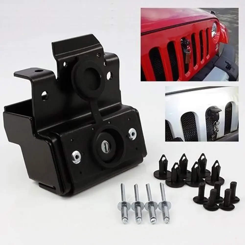 

Car Hood Interior Catch Latches Hood Locking Catch Kit with Key Anti-Theft Compatible with for Jeep Wrangler JK JKU 2007-2017