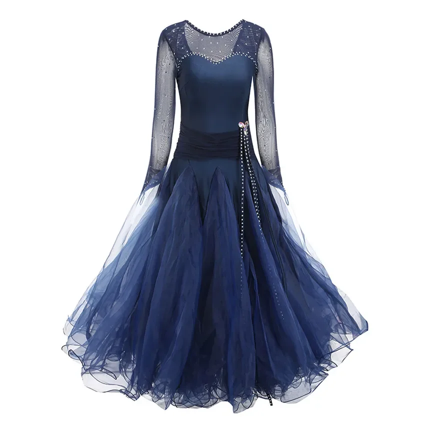 Costume de valse viennoise pour femme, robe de danse standard, robe de tango, robe de tango vintage, bleu marine, salle de Rh