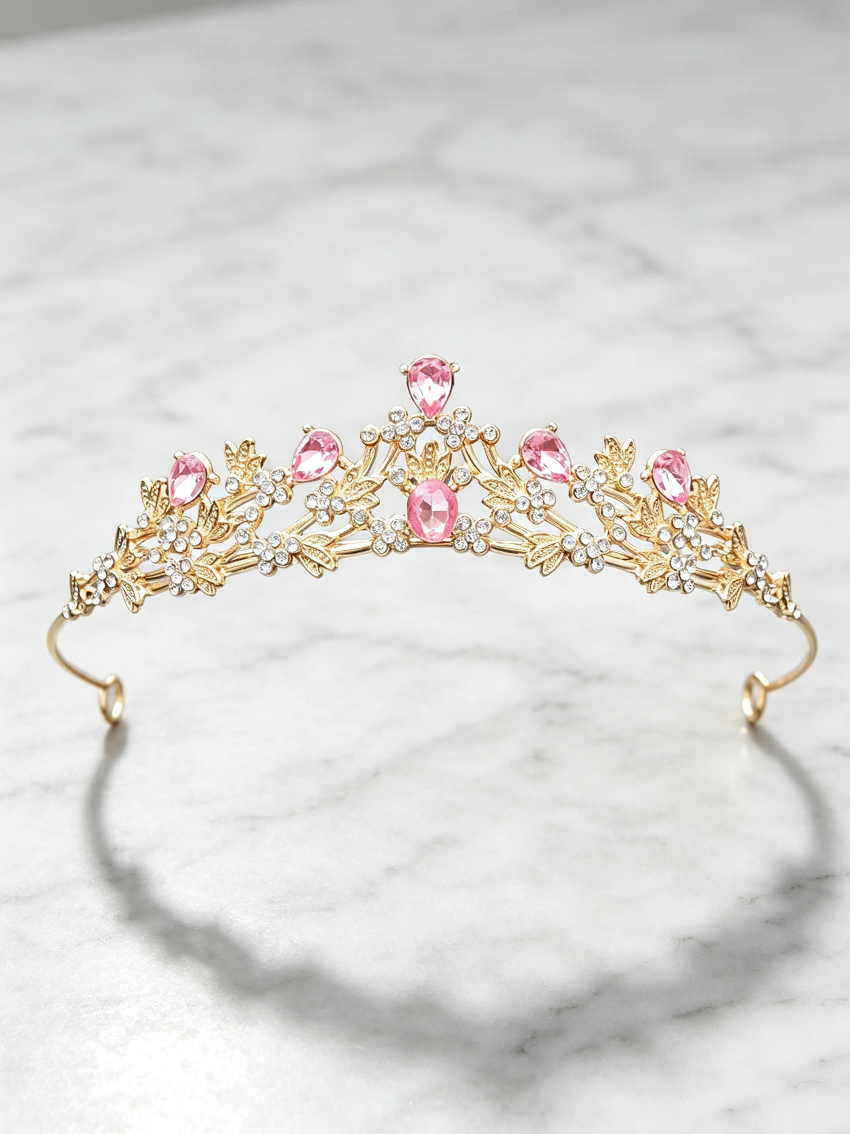 Multi-color Rhinestone Bridal Crown, Gold Alloy Leaf Crown, Wedding Dinner Party Pageant Performance Headpiece Accessory