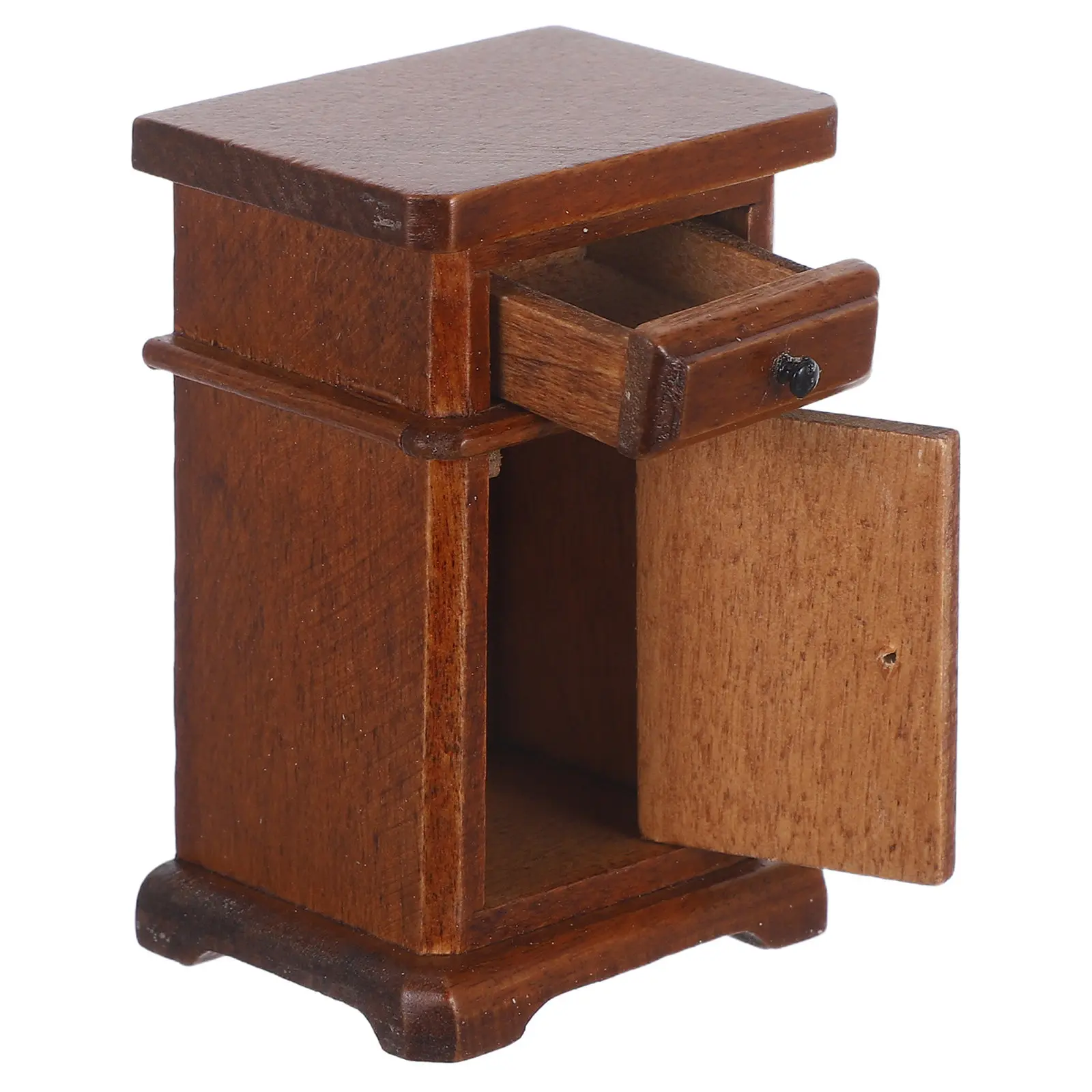 

Miniature Bedroom Furniture Wooden Nightstand Solid Wood Vintage Side Cabinet Small Bedside Table Dollhouse Bedroom Accessories