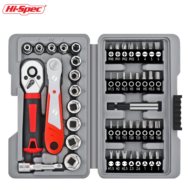 Hi-Spec 126 in 1 Ratchet Socket Set 1/4 Adjustable Socket Wrench CRV Screwdriver Bit Set Household Hand Car Repair Tool Set Kit