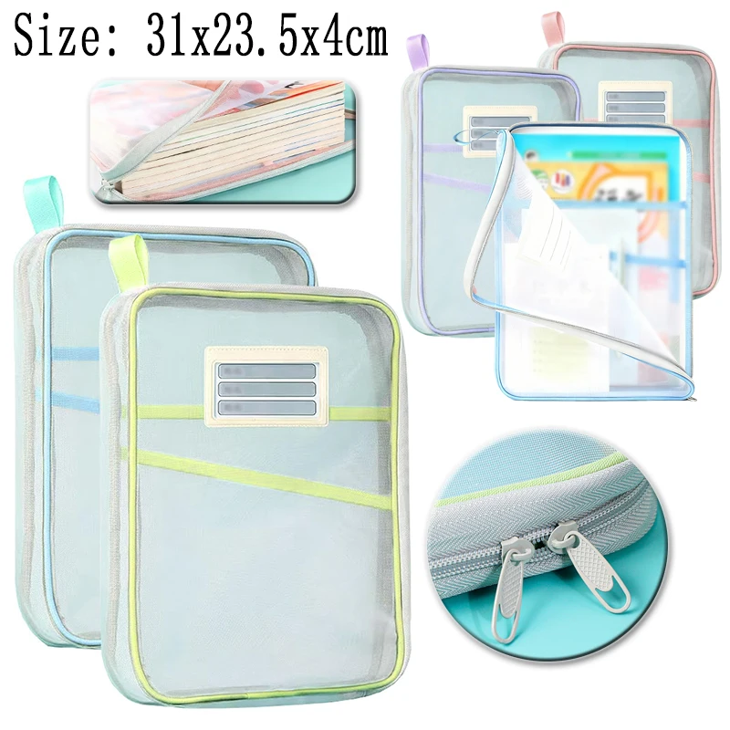A4 Schreibwaren Lagerung Tasche Doppel-schicht Mesh Zipper Tasche Große Kapazität Organizer Ordner Schule Bürobedarf Schreibwaren Tasche