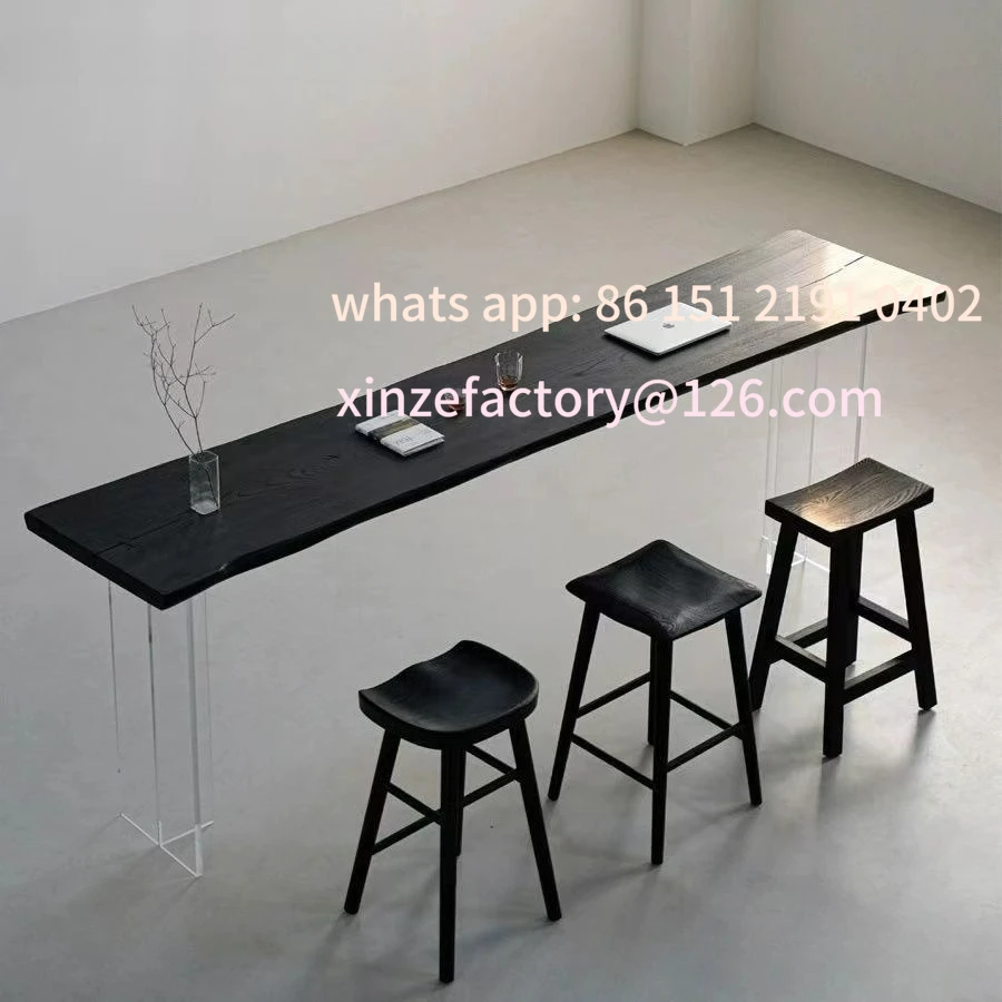 

Customizable wabi-sabi wind solid wood chair household high stool log backrest leisure chair bar simple bar Deng milk tea shop