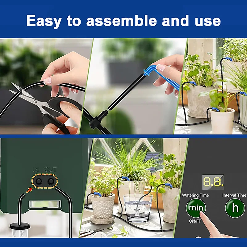 ใหม่พลังงานแสงอาทิตย์หยดชลประทานสวนกลางแจ้งในร่มระเบียงตั้งเวลาอุปกรณ์รดน้ําอัตโนมัติ DIY สวนรดน้ําระบบชลประทาน