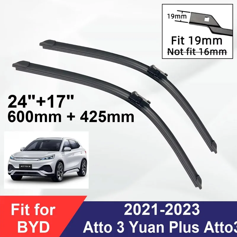 

For BYD Atto 3 Yuan Plus Atto3 2021-2023 Front Wiper Blades Boneless Frameless Rubber Cleaning