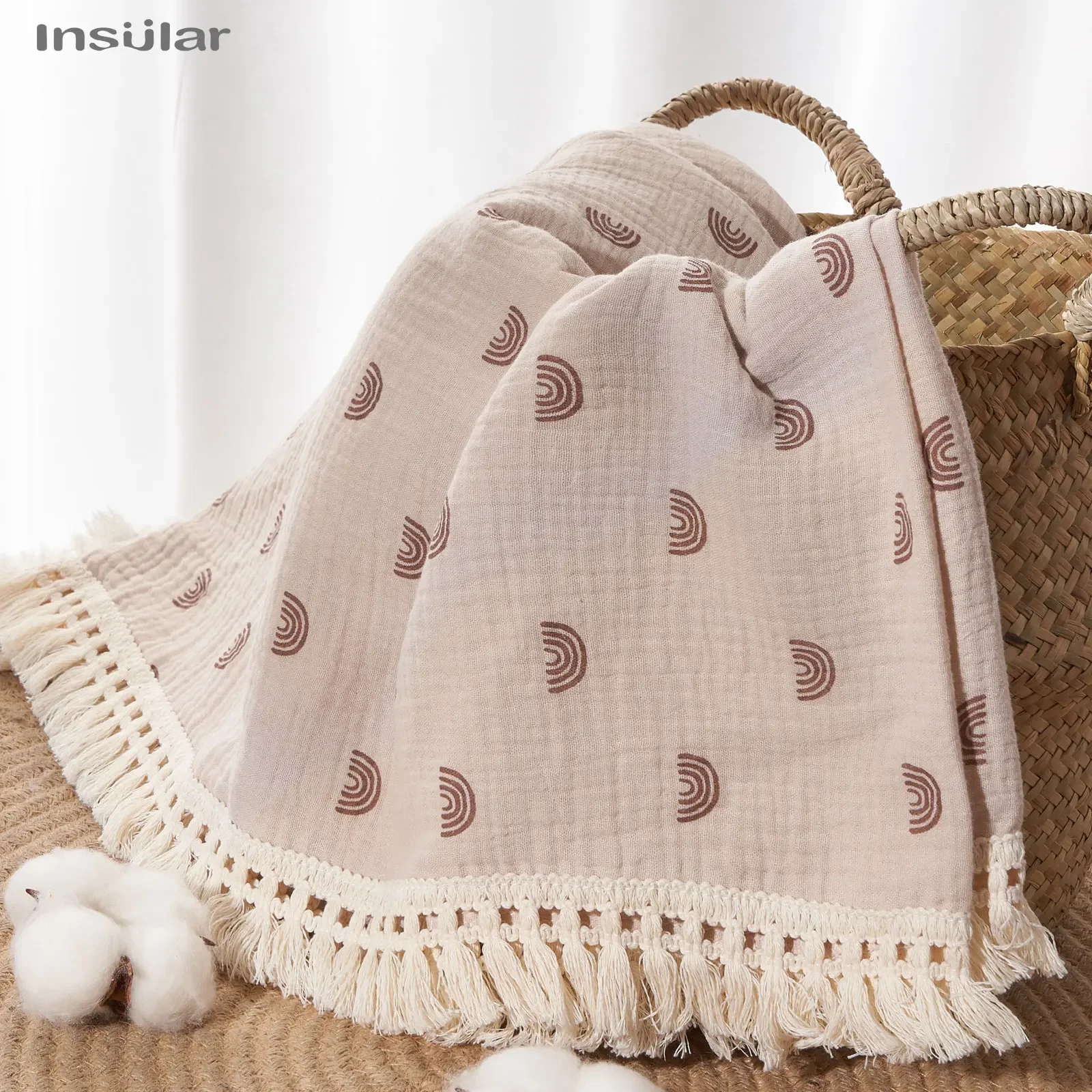 Newborn Baby Tassel Receiving Blanket Muslin Cotton Baby Blankets Infant Fringe Swaddle Blanket Babies Sleeping Quilt Bed Cover